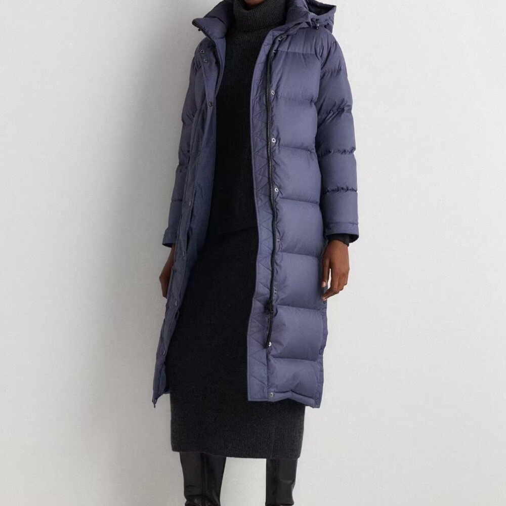 NWT Quince Responsible Down Long Puffer Jacket Storm Blue Size Xs